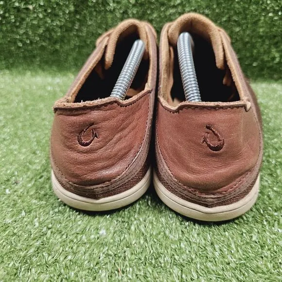 Olukai Nohea Lace Up Brown Leather‎ Comfort Drop Heel Shoes Mens Size US 10.5
