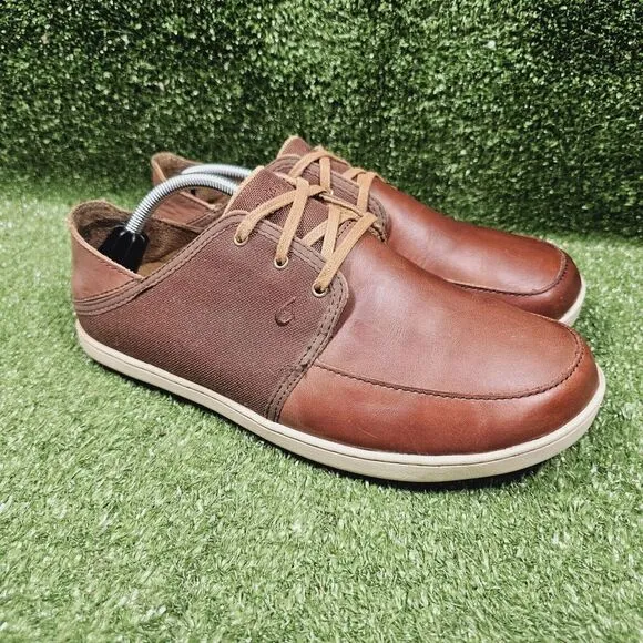 Olukai Nohea Lace Up Brown Leather‎ Comfort Drop Heel Shoes Mens Size US 10.5