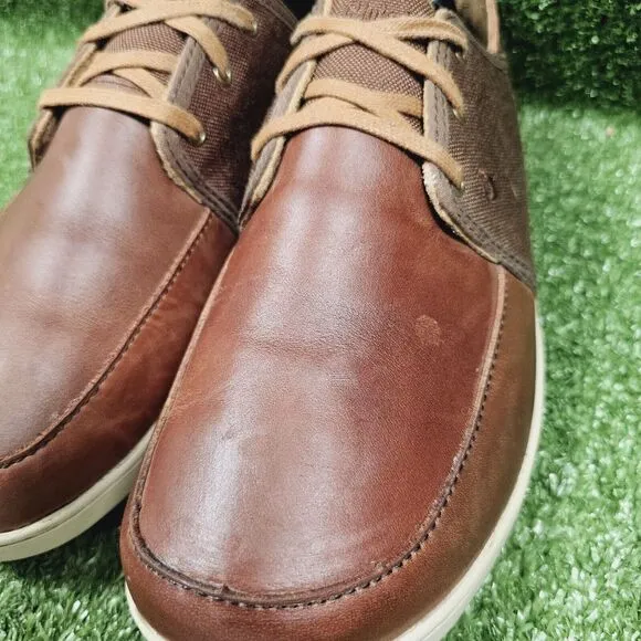 Olukai Nohea Lace Up Brown Leather‎ Comfort Drop Heel Shoes Mens Size US 10.5