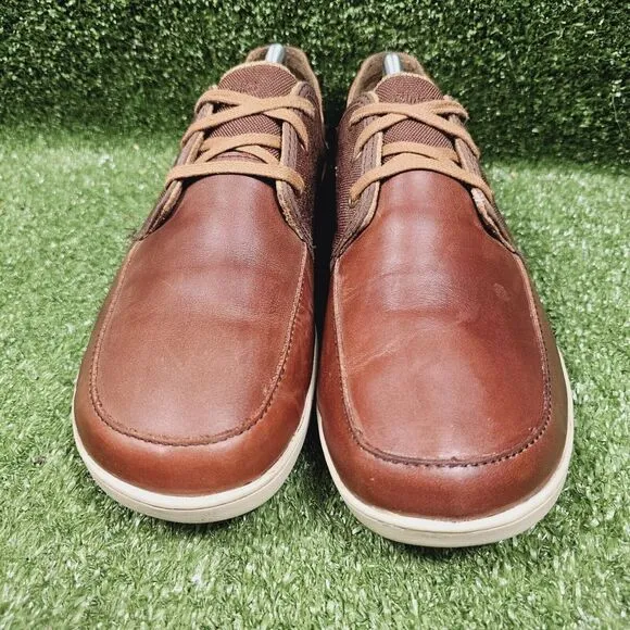 Olukai Nohea Lace Up Brown Leather‎ Comfort Drop Heel Shoes Mens Size US 10.5