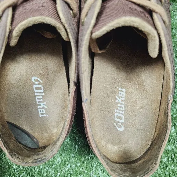 Olukai Nohea Lace Up Brown Leather‎ Comfort Drop Heel Shoes Mens Size US 10.5