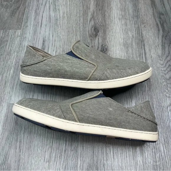 Olukai Nohea Lole Shoes Mens 11 Beige Casual Canvas Fishing Shoe Slip On Comfort