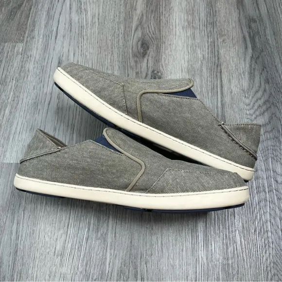 Olukai Nohea Lole Shoes Mens 11 Beige Casual Canvas Fishing Shoe Slip On Comfort