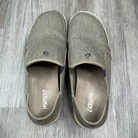 Olukai Nohea Lole Shoes Mens 11 Beige Casual Canvas Fishing Shoe Slip On Comfort