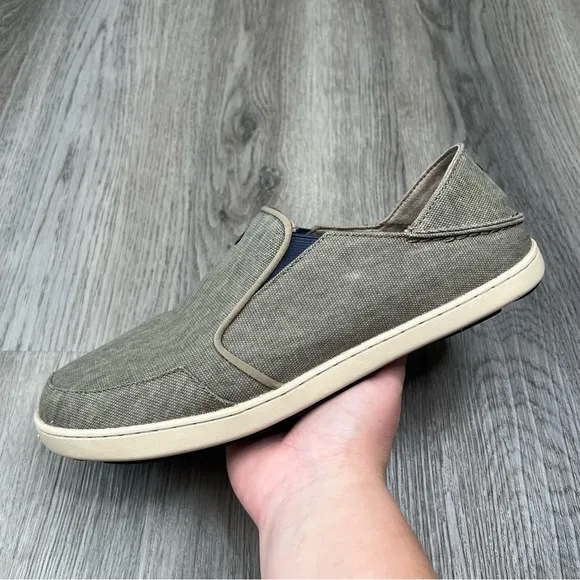 Olukai Nohea Lole Shoes Mens 11 Beige Casual Canvas Fishing Shoe Slip On Comfort