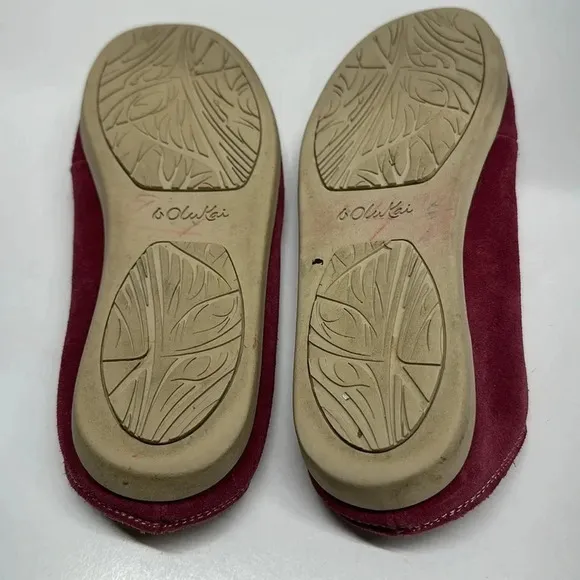 Olukai Nohea Slip On Shoes Loafers Perforated Suede Leather Red Women's Size 8