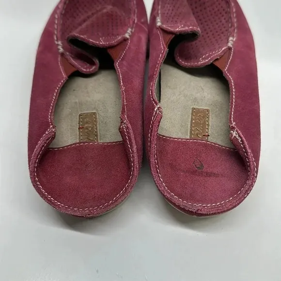 Olukai Nohea Slip On Shoes Loafers Perforated Suede Leather Red Women's Size 8