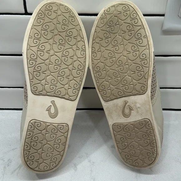 Olukai Pehuea Shoes Women’s 9.5 Tapa Beige Mesh Comfort Slip On Loafer Sneakers