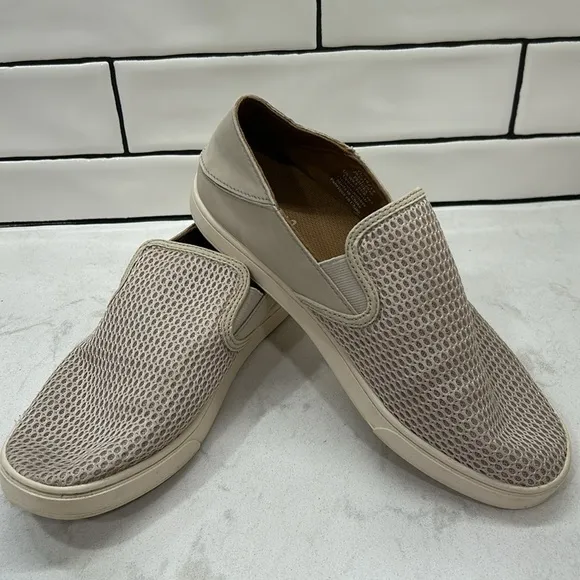 Olukai Pehuea Shoes Women’s 9.5 Tapa Beige Mesh Comfort Slip On Loafer Sneakers