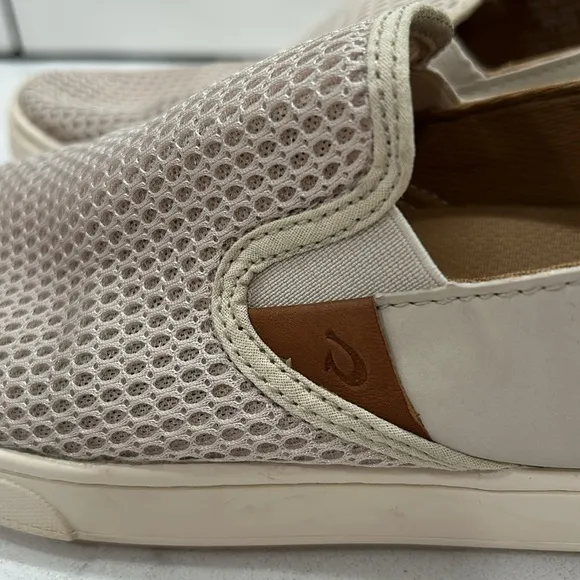 Olukai Pehuea Shoes Women’s 9.5 Tapa Beige Mesh Comfort Slip On Loafer Sneakers