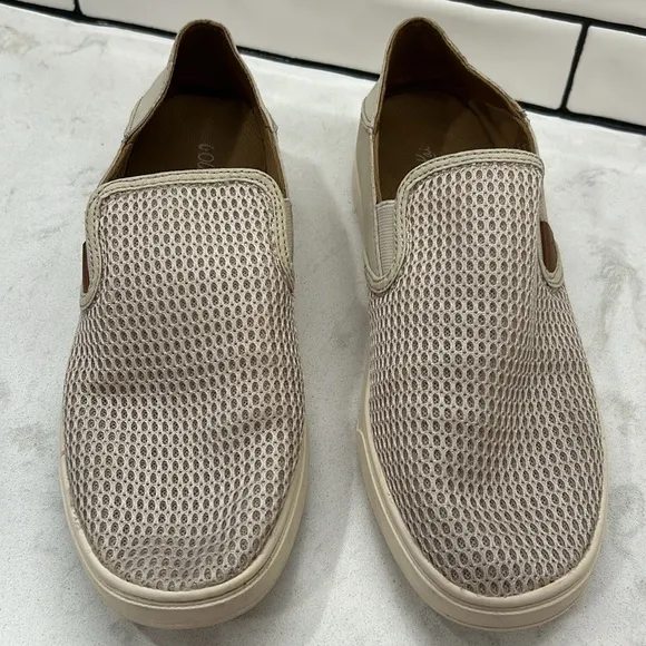 Olukai Pehuea Shoes Women’s 9.5 Tapa Beige Mesh Comfort Slip On Loafer Sneakers