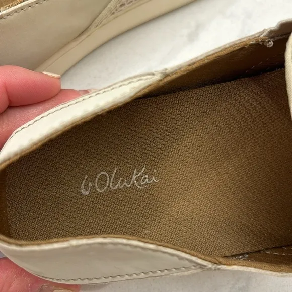 Olukai Pehuea Shoes Women’s 9.5 Tapa Beige Mesh Comfort Slip On Loafer Sneakers