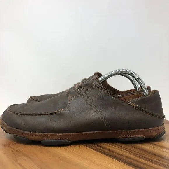 Olukai Ohana Lace Up Nubuck Mens Size 9 Brown Leather Casual Comfort Shoes