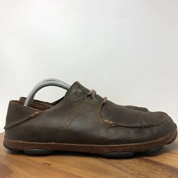 Olukai Ohana Lace Up Nubuck Mens Size 9 Brown Leather Casual Comfort Shoes