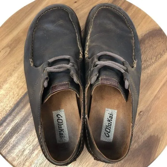 Olukai Ohana Lace Up Nubuck Mens Size 9 Brown Leather Casual Comfort Shoes