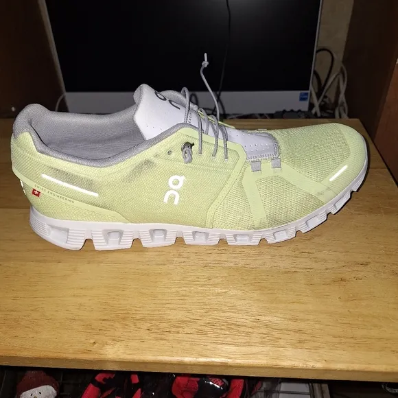 On Cloud Running shoes in mens size 14 in a neon yellow/green color. NWOB.