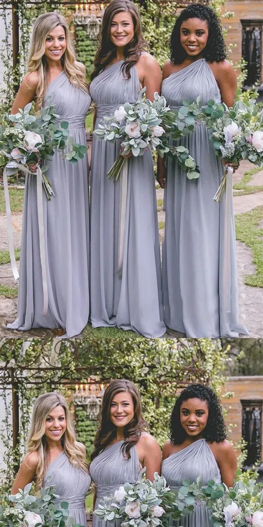 One Shoulder Chiffon A-Line Floor-Length Bridesmaid Dresses,Bridesmaid Gown ,WGY0148