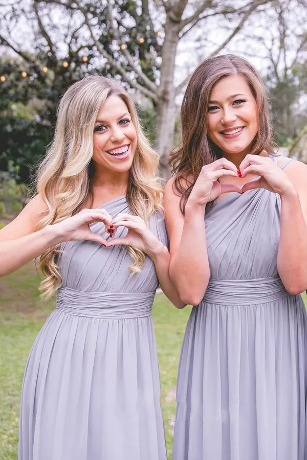 One Shoulder Chiffon A-Line Floor-Length Bridesmaid Dresses,Bridesmaid Gown ,WGY0148