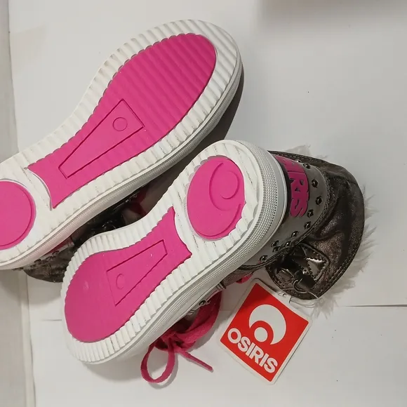 Osiris Silver and Pink High-Top Sneakers