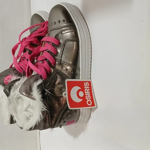 Osiris Silver and Pink High-Top Sneakers