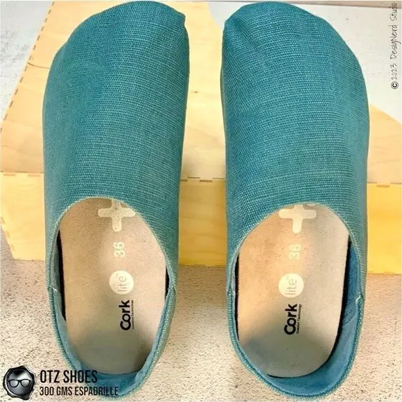 OTZ SHOES OTZ-300GMS ESPADRILLES IN MAUI BLUE COURSE LINEN WITH CORK SIZE EU 36