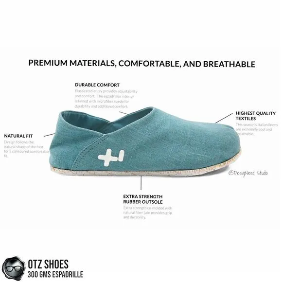 OTZ SHOES OTZ-300GMS ESPADRILLES IN MAUI BLUE COURSE LINEN WITH CORK SIZE EU 36