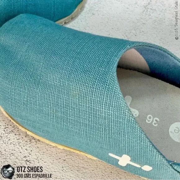 OTZ SHOES OTZ-300GMS ESPADRILLES IN MAUI BLUE COURSE LINEN WITH CORK SIZE EU 36