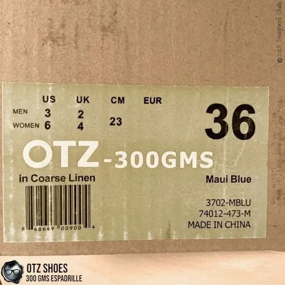 OTZ SHOES OTZ-300GMS ESPADRILLES IN MAUI BLUE COURSE LINEN WITH CORK SIZE EU 36