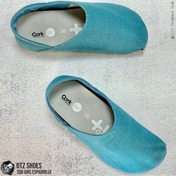 OTZ SHOES OTZ-300GMS ESPADRILLES IN MAUI BLUE COURSE LINEN WITH CORK SIZE EU 36
