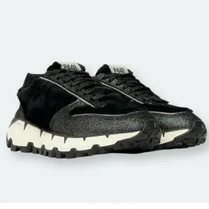 P448 Jackson Badia Sneakers Leather Faux Fur Glitter Black/Silver Size 39 EU