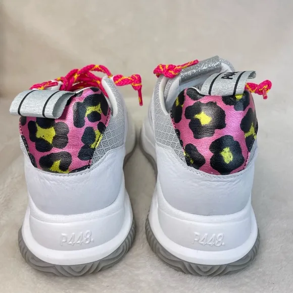 P448 Luke White and Pink Leopard ChunkyTrainer Sneakers‎ 39 EU, ( E 538)