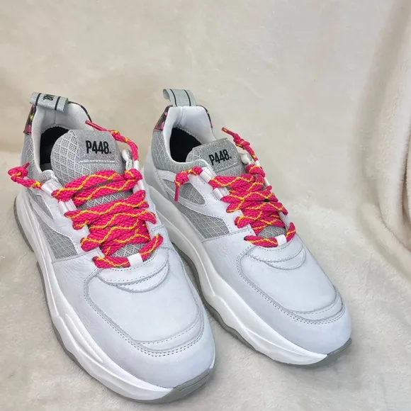 P448 Luke White and Pink Leopard ChunkyTrainer Sneakers‎ 39 EU, ( E 538)