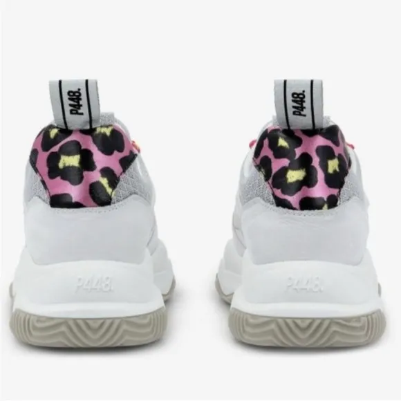 P448 Luke White and Pink Leopard ChunkyTrainer Sneakers‎ 39 EU, ( E 538)