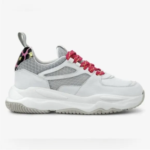 P448 Luke White and Pink Leopard ChunkyTrainer Sneakers‎ 39 EU, ( E 538)
