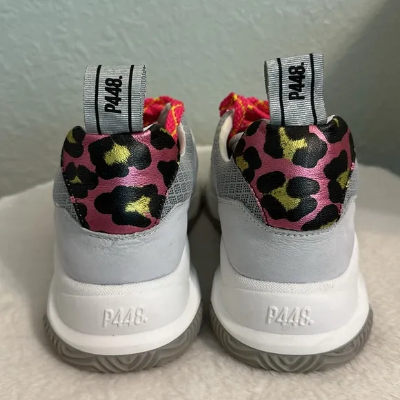 P448 Luke White Pink Leopard Gray Chunky Sneakers
