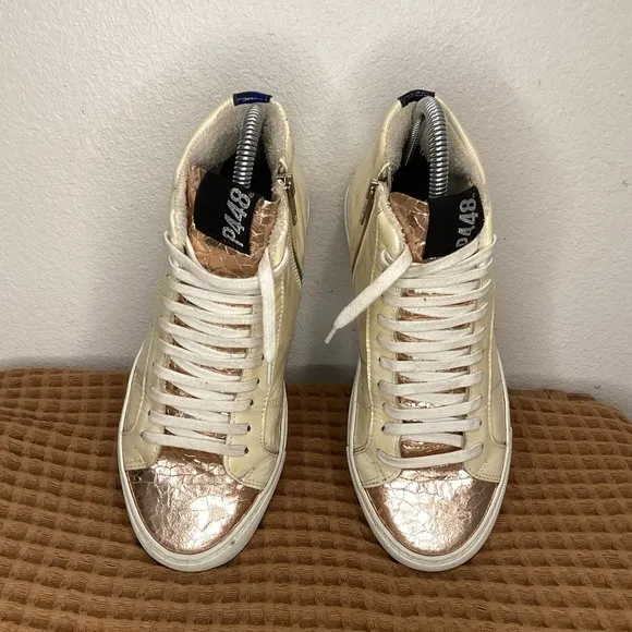 P448 'Star 2.0' Mid Top Sneakers Pearl Snake Women’s‎ Sz 37 US 7 White Side Zip