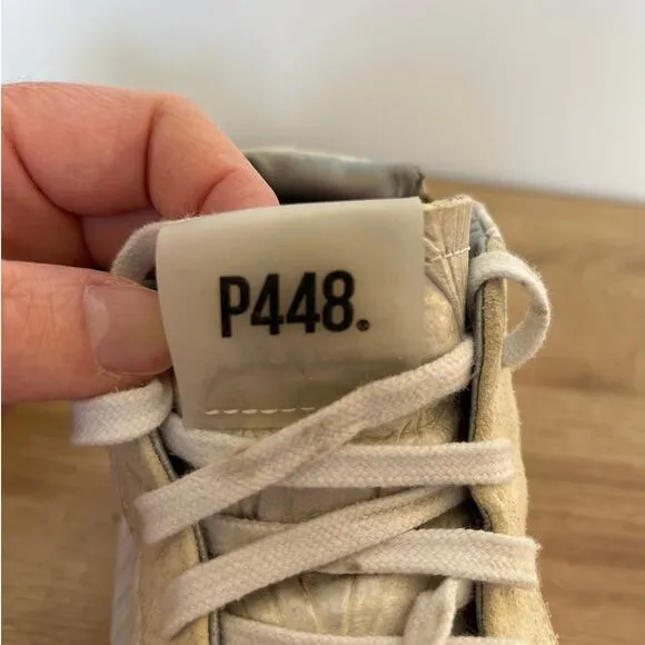 P448 Womens Skate High Top Sneakers Leather Suede Cream Size 38 / US 7.5-8
