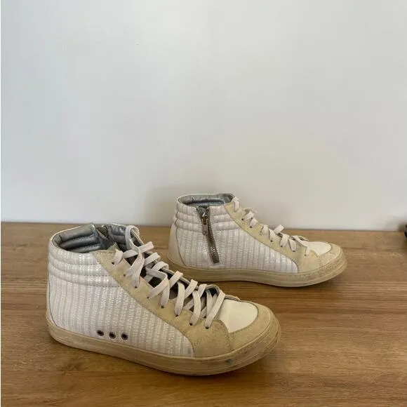 P448 Womens Skate High Top Sneakers Leather Suede Cream Size 38 / US 7.5-8