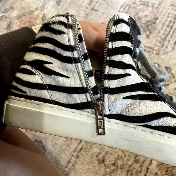 P448 Zebra Print Calf Hair Black/White Glitter High Top Sneaker US 7 / EU 37 EUC