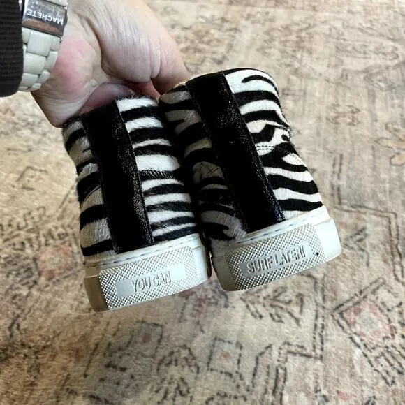 P448 Zebra Print Calf Hair Black/White Glitter High Top Sneaker US 7 / EU 37 EUC