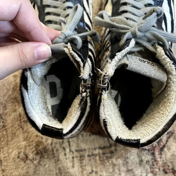 P448 Zebra Print Calf Hair Black/White Glitter High Top Sneaker US 7 / EU 37 EUC