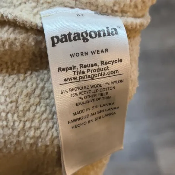 Patagonia Worn Wear M's Woolie Fleece Pullover Heather Oatmeal Tan - Men's Small