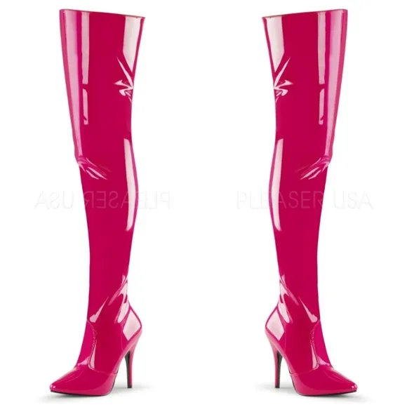 Patent High Heel Pointed Toe Thigh High Boots