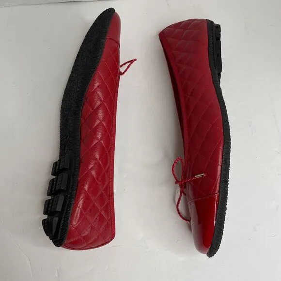 Paul Mayers Attitudes Cozy Red Bow Quilted Ballet Flats Shoes NIB Size 9 B