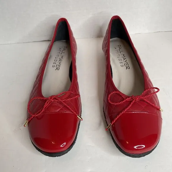 Paul Mayers Attitudes Cozy Red Bow Quilted Ballet Flats Shoes NIB Size 9 B