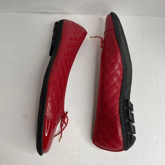 Paul Mayers Attitudes Cozy Red Bow Quilted Ballet Flats Shoes NIB Size 9 B