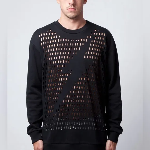 Phillip Lim Lightning Bolt Cutout Pullover Sweater Size S Black Oversized
