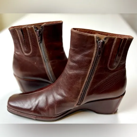 Pikolinos Leather Ankle Wedge Boots with Floral Stitching