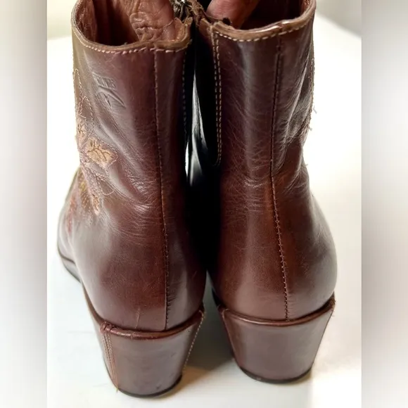 Pikolinos Leather Ankle Wedge Boots with Floral Stitching