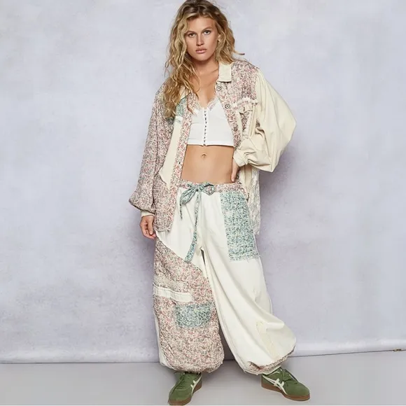 POL Balloon Sleeves Floral Printed Twill Jacket